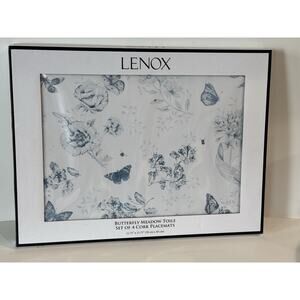LENOX Butterfly Meadow Blue Toile Floral Cork Placemats Set Of 4 NEW